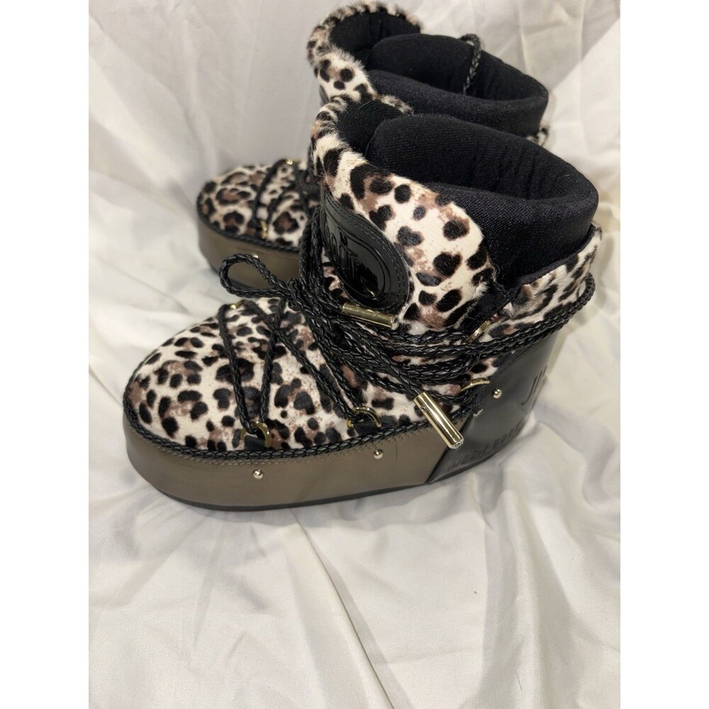 Rare Collab: Jimmy Choo x Moon Boot Leopard Print Buzz Snow Boots Sz 5/6 US